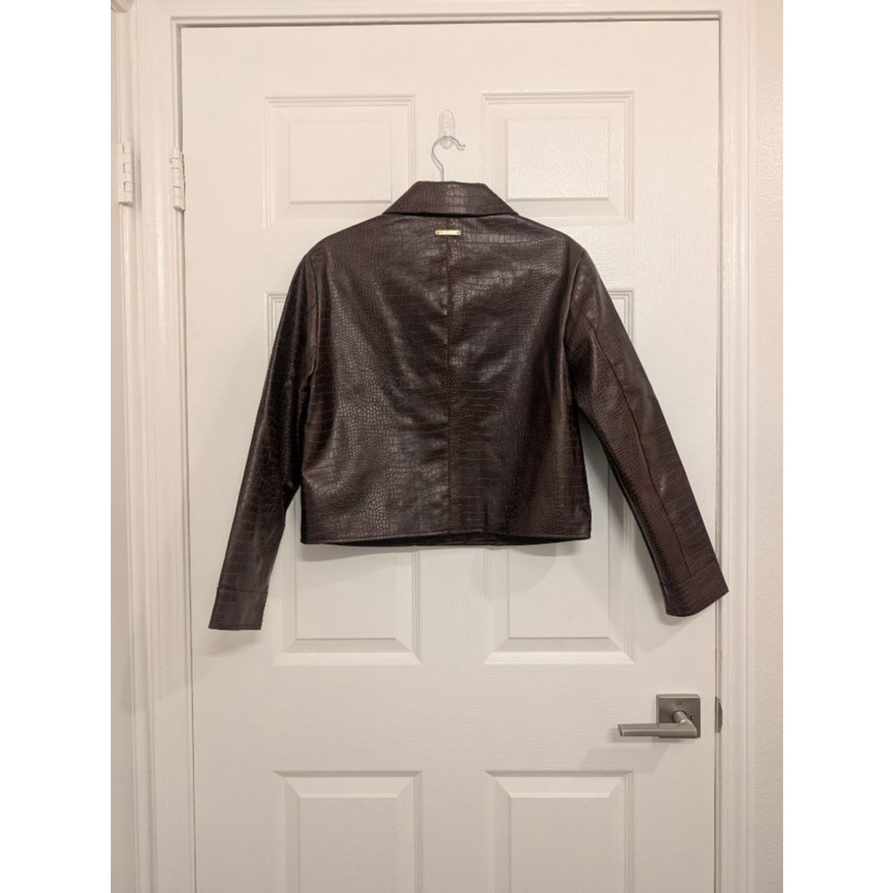Women's Jason Wu Croc Embossed Leather Jacket S Chocolate Brown Edgy Classic - Picture 8 of 8